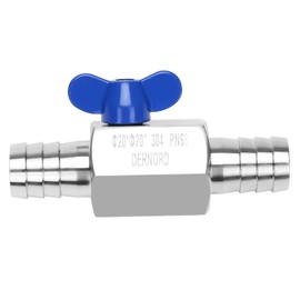 DERNORD 3/4" Hose Barb Ball Valve SS304 Mini Shut Off Ball Valve for Water Gas Fuel Drip Irrigation and Aquariums (Pack of 2)