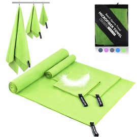 Neerow Microfibre Towel Set of 3 (152 x 76 cm Large Bath Towel + 80 x 40 cm Small Fitness Towel + 30 x 30 cm Hand Towel), Colourfast Microfibre Towels, Sports Towel, Quick-Drying Towel (Light Green)