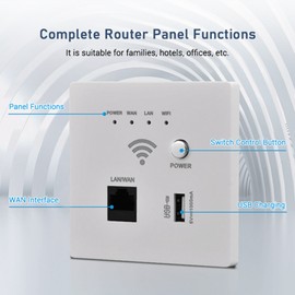 In-Wall Wireless WiFi Router 300M AP Access Point WiFi Router USB-Charging Socket Wall Mount Wi-Fi AP Router with WPS Encryption