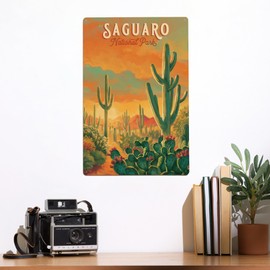 Lantern Press 12x18 Inch Metal Sign, Saguaro National Park, Arizona, Oil Painting National Park Series