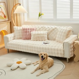 Royhom Thick Rabbit Plush Sofa Cover 1 2 3 4 Seater, Non Slip Sofa Covers L Shape, Soft Warm Sofa Slipcover, Corner Couch Covers for Sectional Sofa (White, Armrest or Backrest, 90x90cm)