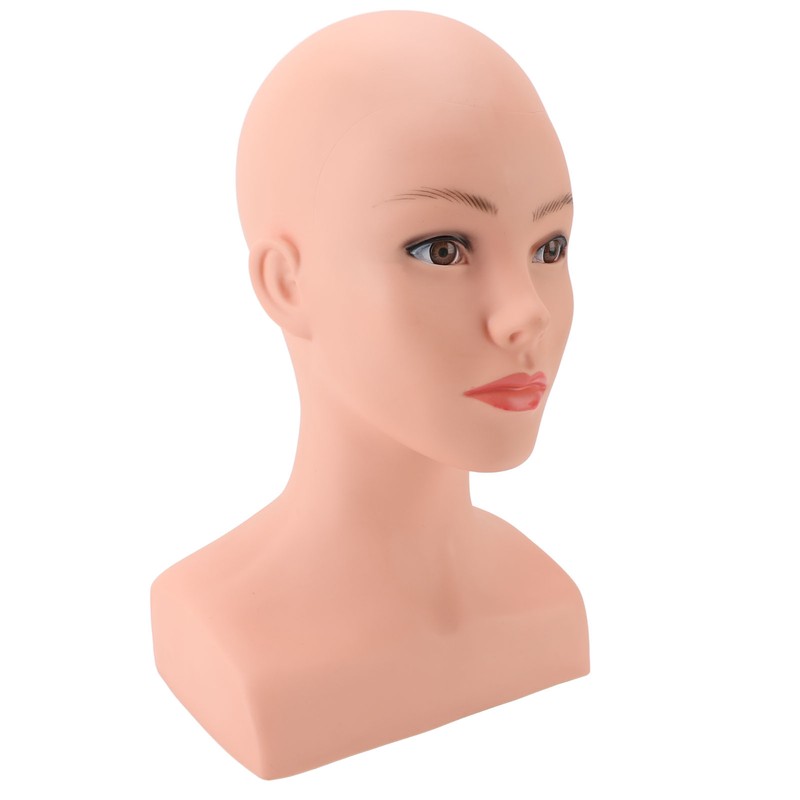 Female Bald Mannequin Head with Shoulder PVC Professional Cosmetology Face