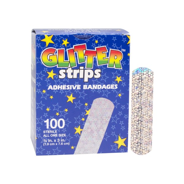American White Cross Designer Adhesive Bandages, Sterile, Glitter, 3 per 4" x 3", 100 per Box, 12 Box per Case (Pack of 1200) (1075413)