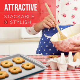 Bakken Swiss Cookie Sheet 3 Piece Set - Non-Stick, Stackable Baking Pans, Deluxe Ceramic Coating – Dishwasher Safe - for Home Baking