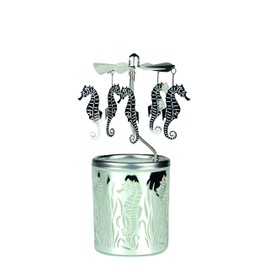 Kerzenfarm Seahorse Rotary Carousel for Tealights, Metal and Glass, 16.5cm high, Silver, 6x6x16.5 cm