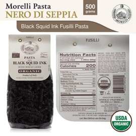 Morelli Squid Ink Pasta Fusilli (Rotini) - Organic Italian Pasta - Black Pasta Noodles - Durum Wheat Semolina - Nero Di Seppia Made in Italy - 1.1 Lb (500g)