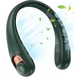 JIAGE Neck Fan, Portable Neck Fan Rechargeable, 5200mAh Battery Operated, LED Display, 360-Degree Cooling, 3 Speeds, Quite, Bladeless Design Neck Fans, Personal Neck Cooler, Dark Green