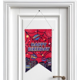Spider Happy Birthday Door Banner, Pre-Strung Oxford Cloth Washable and Reusable Spider Birthday Door Sign Easy to Use Indoor Outdoor Party Decorations Supplies for Women Men