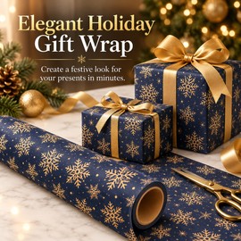 Snowflake Wrapping Paper Roll for Holiday Gifts – Double-Sided Navy Blue Kraft Paper for Christmas and Winter Celebrations