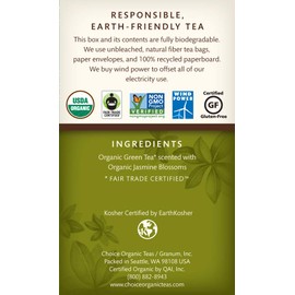 Choice Organic Teas Green Tea, 16 Tea Bags, Jasmine Green