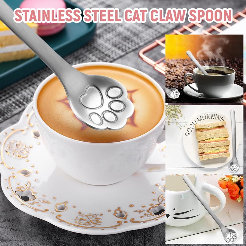 Benaton 4 Pieces Stainless Steel Teaspoons Cat Paw Coffee Spoons