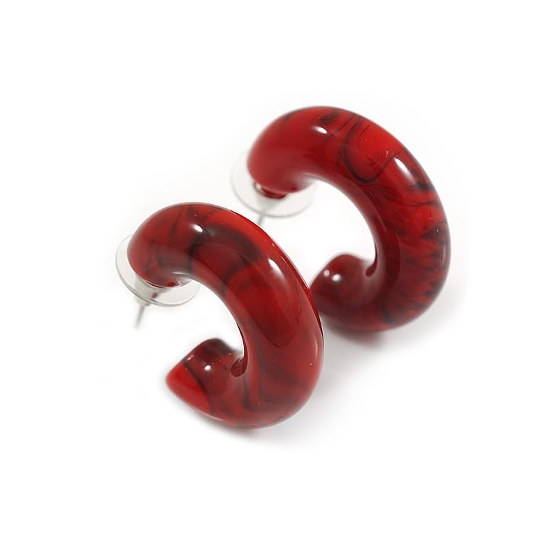 Small Acrylic Thick Half Hoop Earrings with Marble effect in