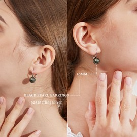 jiamiaoi Pearl Earrings 925 Silver Hanging Pearl Earrings Hoop Earrings with Pearls 18 K White Gold Plated 925 Sterling Silver Earrings Pearl 8 mm - 10 mm Pearl Earrings, Silver