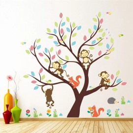 DaraBaby Vinil Infantil Arbol De Dibujos Animados Mono Ardilla