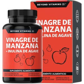 Vinagre de Manzana + Inulina de Agave | 60 Cápsulas de 500mg de Vinagre de Manzana + 100 mg de Inulina de Agave | Sin Azúcar | Suplemento Alimenticio