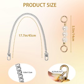 VLYX Ersatz-Handtaschenkette – 45 cm Lange goldene Taschenketten mit 14 cm Perlenverlängerung, kurzer, breiter Riemen für Handtaschen, 4er-Set (Gold & Silber)