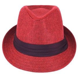 Gelante Summer Fedora Panama Straw Hats with Black Band M215-Red-L/XL
