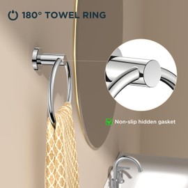 FORIOUS Polished Chrome Towel Ring, SUS304 Stainless Steel Hand Towel Holder for Bathroom Wall Mounted, Modern Towel Hanger, Towel Rack Round, Ring Towel Holder Ideal for Bath, Kitchen, RV