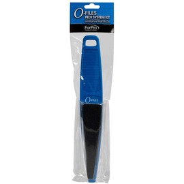 ForPro Professional Collection O-Files Pedi System Kit, Double-Sided Pedicure File for Heels & Feet, Includes Ten 60/100 Grit Refill Strips, 10.5” L,Blue