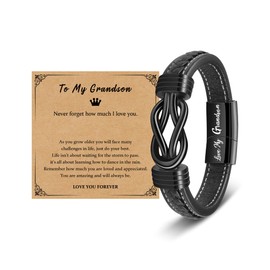 YELUWA Grandson Bracelet from Grandma Grandad, Grandson Gifts To My Grandson Bracelet Engraved Love My Grandson Leather Bracelet Teen Boy Gifts 13th-21st Birthday Gifts Christmas for Grandson 20.5cm