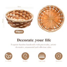 Bamboo Bread Basket, 10 Pcs Round Gift Baskets, 17cm Woven Bread Roll Baskets Food Serving Baskets Round Woven Food Basket for Kitchen Restaurant Display Decor