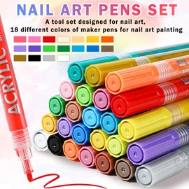 IONSGAKO 18 Colors Nail Art Pens Set Nail Polish Pens Nail Art Drawing Graffiti Marker Pen Quick Dry Waterproof Nail Art Painting Pens Kit for Home DIY Nail Art Design