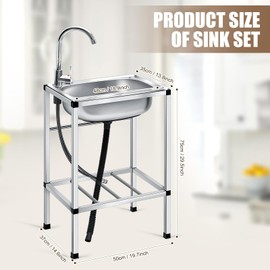 Tandefio Freestanding Outdoor Kitchen Utility Sink Set Stainless Steel Single Bowl Sink Portable Commercial Utility for Restaurant Cafe Bar Hotel Garage Laundry Room(Single Bowl)