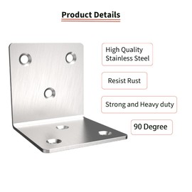 Silver Stainless Steel Corner Bracket,Joint Right Angle Bracket, L Shape Heavy Duty Metal Corner Brace Shelf Supporter for Wood Aufuga (10, 2x2x2)