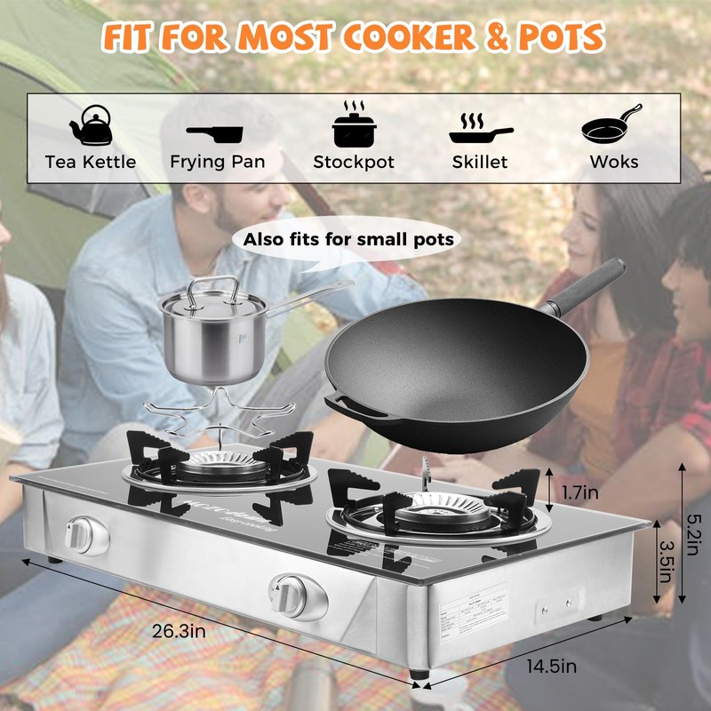 30000 BTU Two Burner Propane Stove Gas Stove, 2 Burner