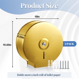 Mifoci 2 Pcs Industrial Toilet Paper Holder Commercial Roll Dispenser Wall Mount Stainless Steel Jumbo Toilet Tissue Dispenser Fits 9" Roll Toilet Paper for Office Home Public Places (Gold)