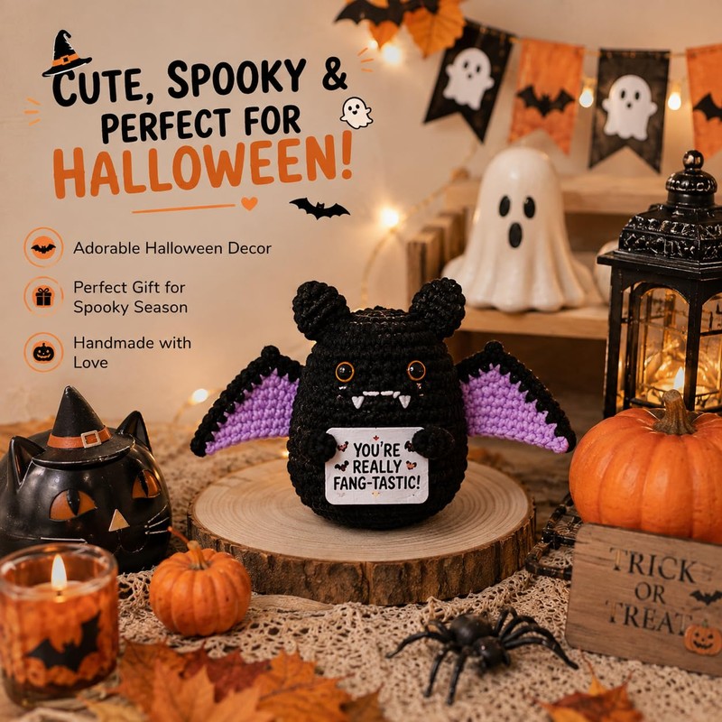 QINJIEJIE Knitted Bat Halloween Decorations Boo Basket Gifts