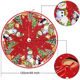 Christmas Tree Skirt,48 inches Christmas Tree Decorations Snowman Christmas Tree Mat Large Xmas Tree Decorations for Christmas Party Decorations Indoor Outdoor Holiday Decor