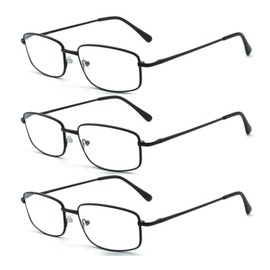EYE ZOOM 3 Pack Extra Wide Rectangular Metal Reading Glasses for Men and Women (Black, +1.75)