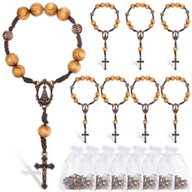 30 Pieces Wood Baptism Rosary Mini Rosaries Small Rosary Party Favors Beaded Finger Rosary with 30 Organza Bags for Men Women Boy First Communion Gift for First Communion Christening Party Gift Favors