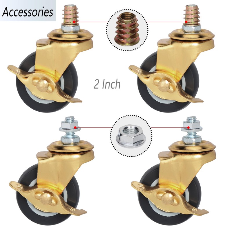 BAISASY 2 Inch Stem Caster Wheels with Brake, Metric Size
