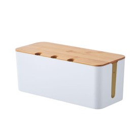 Cable Management Box with Lid: Cable Organiser Box - Storage Box for Power Strip, Tidy Workplace for Cables / Power Strips, 2 Sizes (White)