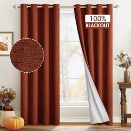 MIULEE Linen Textured 100% Blackout Curtains for Bedroom 84 Inches Long Burnt Orange Thermal Insulated Black Out Fall Curtains/Draperies with White Liner for Living Room/Nursery, Grommet Top, 2 Panels