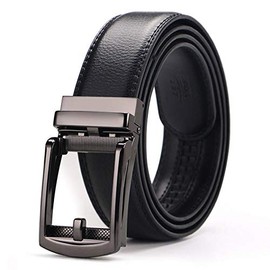Men's Genuine Leather Belt with Adjustable Waistband and Cuttable Length - Steel Auto-lock Buckle for Daily Use (Black)