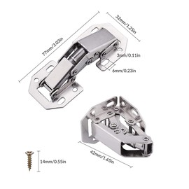 Bohaner Hinges for Cabinet Doors, Pack of 10 Hinges, Cupboard Hinge, Screw-On Hinges, 77 x 32 mm, Hidden Kitchen Door Hinges, 90 Degree with Screws, Hinges for Cabinet Door