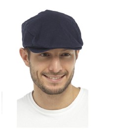 Unisex Lightweight Cotton Linen Summer Style Flat Cap (M/L, Navy)
