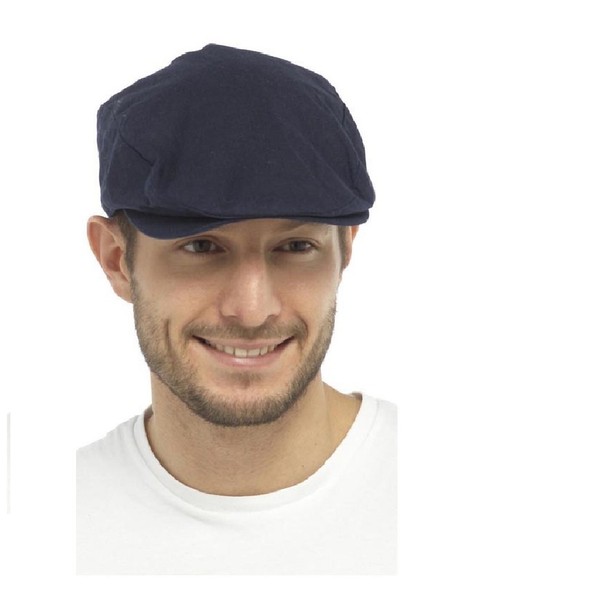 Unisex Lightweight Cotton Linen Summer Style Flat Cap (M/L, Navy)