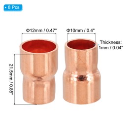 PATIKIL 12mm to 10mm ID Copper Reducer, 8pcs 99.9% Pure Copper Reducing Coupling Pressure Fitting Pipe Tube Connector Adapter with Sweat Solder Connection