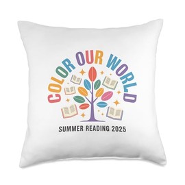 Color Our World Summer Reading 2025 Tree Book Lover Library Throw Pillow