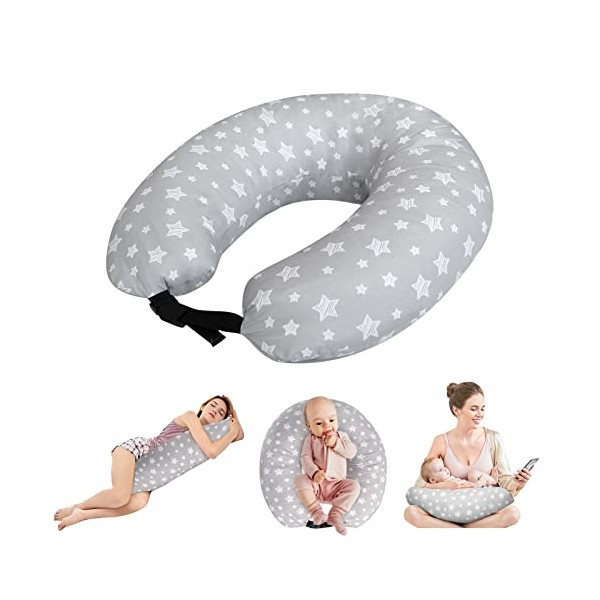 Baby Nursing Pillow and Positioner with Adjustable Clasp, Multi-Use Breast Feeding Pillow for Baby and Nursing Pillow for Pregnancy, Grey Star