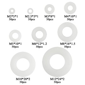 TOVOT 450 PCS Nylon Plastic Insulating Flat Washers Gaskets Spacers Assortment Set -9 Size,for M2.5 M3 M4 M5 M6 M8 M10 M12 Screw Bolt(White)
