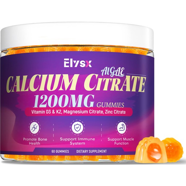 Calcium Citrate 1200mg with Vitamin D3 Gummies, Chewable Algae Calcium