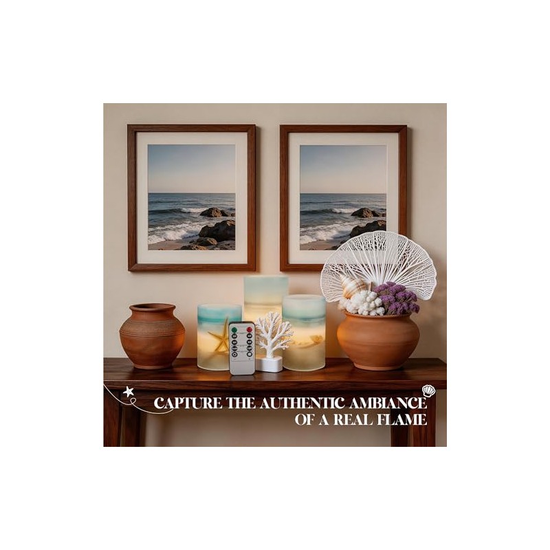 Beach Flameless LED Candles with Remote - Set of 3