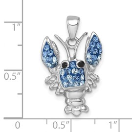 JewelryWeb 15.5mm 925 Sterling Silver Rhodium Plated Polished Blue Crystal Lobster Pendant Necklace-Pendant for Women