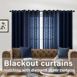 KOUFALL Navy Blue Curtains 84 Inch Length for Living Room 2 Panels Set Grommet Semi Sheer Light Filtering Curtains for Bedroom