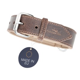 FREUDENTIER Amstelpark Dog Collar Certified Leather with Gift Bag Padded and Super Comfortable 25.5 - 33.5 cm Neck Circumference